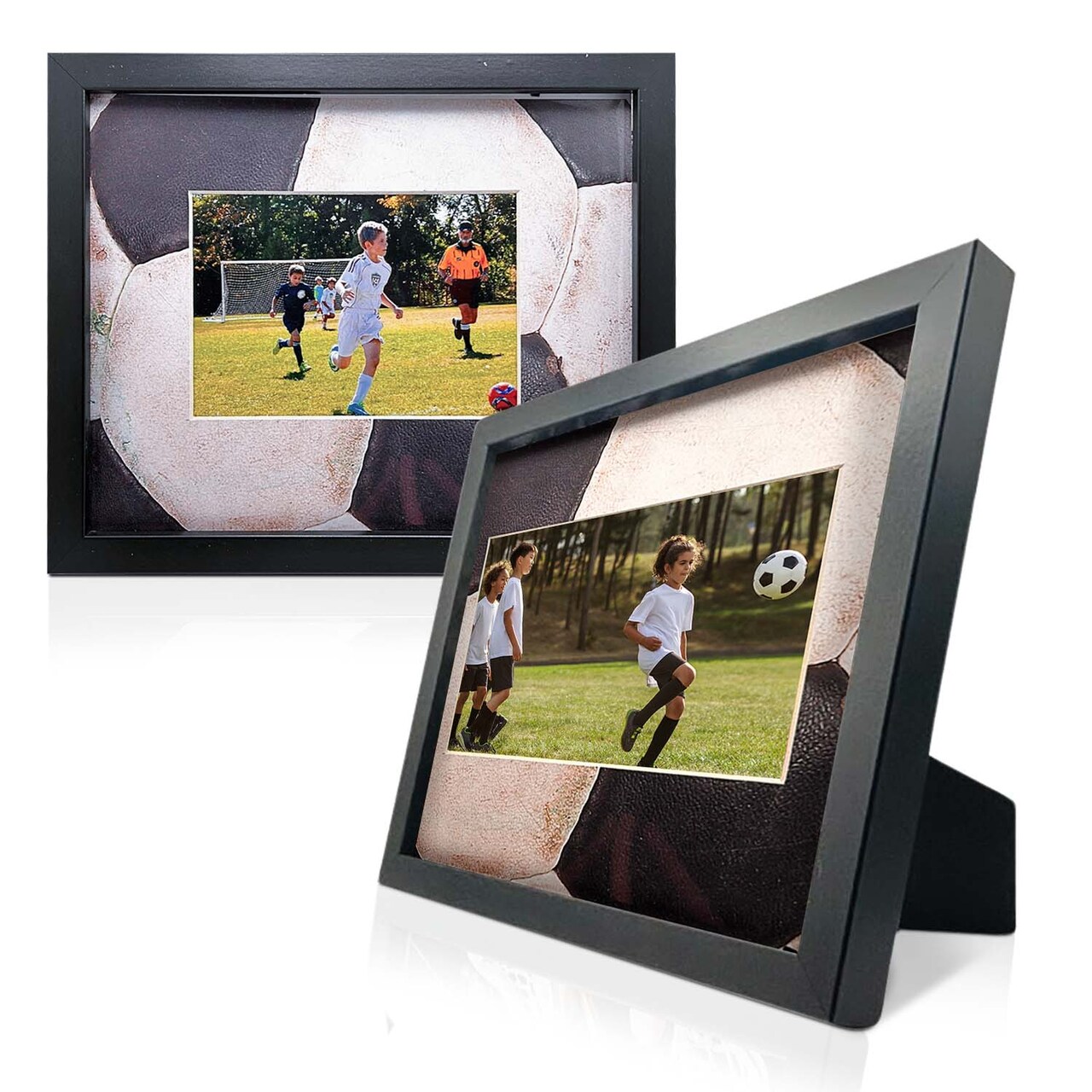 iFrame Commemorative Soccer Sports Athletics Frame I Fits 5x7 Photograph, Real Wood Black Finish, Desktop, Table Or Wall Mount I Shatterproof Plexiglass I Made in the USA